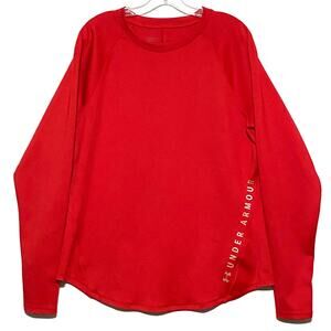 Under Armour Red Fitted ColdGear Long Sleeve Shirt Spell Out Logo Womens 2XL